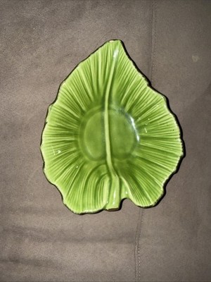 Vintage California USA Pottery #G29 Green Leaf Candy Dish Nut Bowl Trinket 