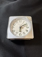 Sterling & Noble Clock Co. Silver Hand Travel Alarm Clock Works Travel