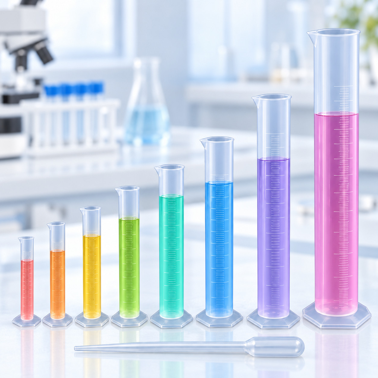 Plastic Measuring Cylinder Set 8 Graduated Cylinders 10-2000mL w/ 3mL Dropper