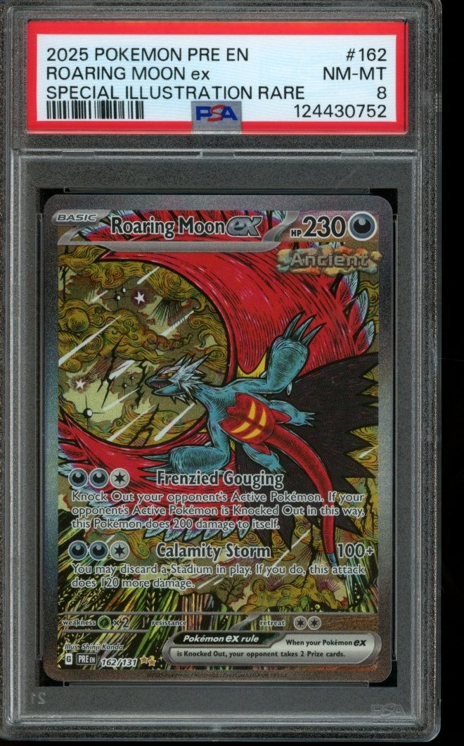 PSA 8 NM-MT Pokemon Roaring Moon ex Prismatic Evolutions Illustration 162/131