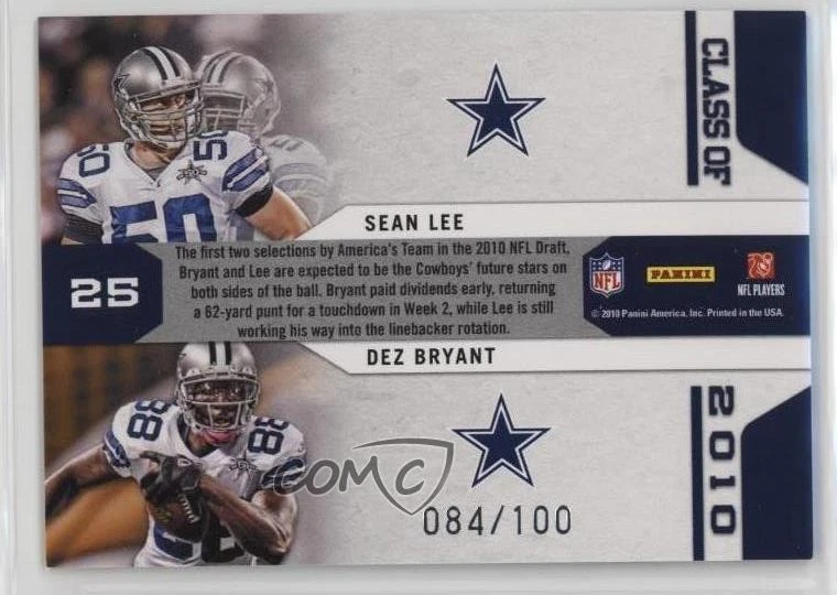 2010 Playoff Contenders Draft Class Gold /100 Dez Bryant Sean Lee #25 Rookie RC - Image 2 of 2