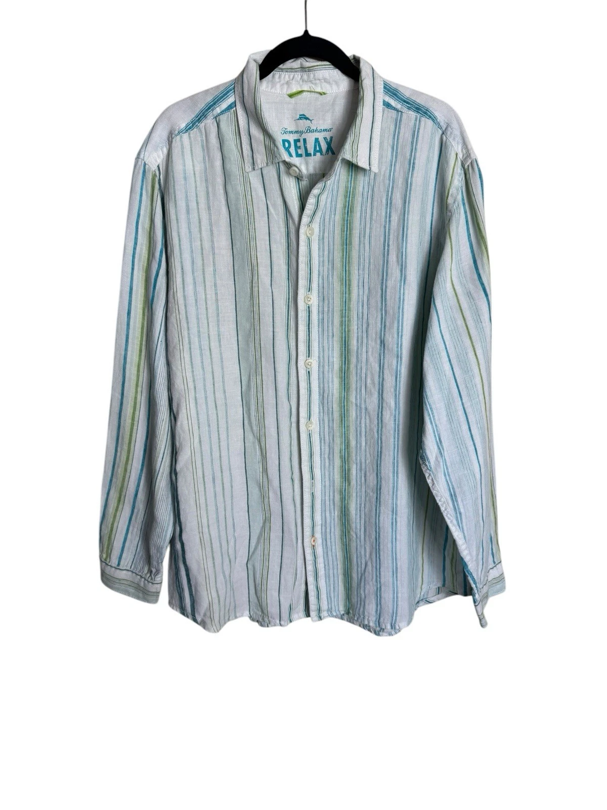 Tommy Bahama Striped 100% Linen Long Sleeve Button Shirt X-Large XL/TG Mens