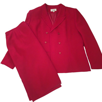 Women's Red Comfortable Skirt Suit 2 Piece Long Sleeve Ladies Professional Wear