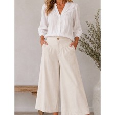 We The Free Womens boho wide -Leg Cropped Pants in Cream Medium