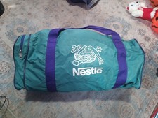 Vintage Nestlé Chocolate Duffle Bag Teal Purple Straps Rare Large '80s Promo