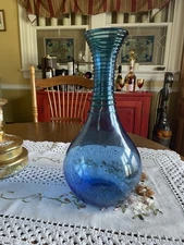 Vintage Blenko #9433 Vase Coil Bottle Decanter Spiral Wrap 14” Tall Original Tag