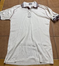 Vintage Davis Cup Sz Med Tennis Golf Polo Shirt White Tipped Cotton USA Made