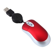 Mini Wired Mouse Portable Optical USB Retractable Cord Compact Small Hands Red