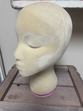 Vtg Brown Flocked Norman Kartiganer Styrofoam Mannequin Head Wig Velvet Display