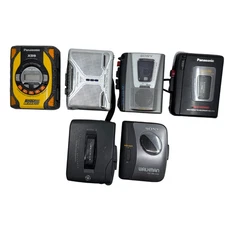 Lot of 6 Vintage Portable Walkman Cassette Players Sony, Panasonic, GE For Parts