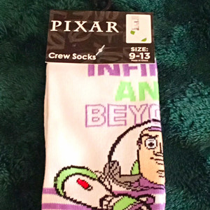 Pixar Buzz Lightyear Men's Crew Socks Size 9-13 White/Purple/Green 1 Pair
