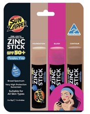 Sun Zapper Zinc Stick SPF 50 Tinted Sunscreen 3 Pack Light Pink Contour