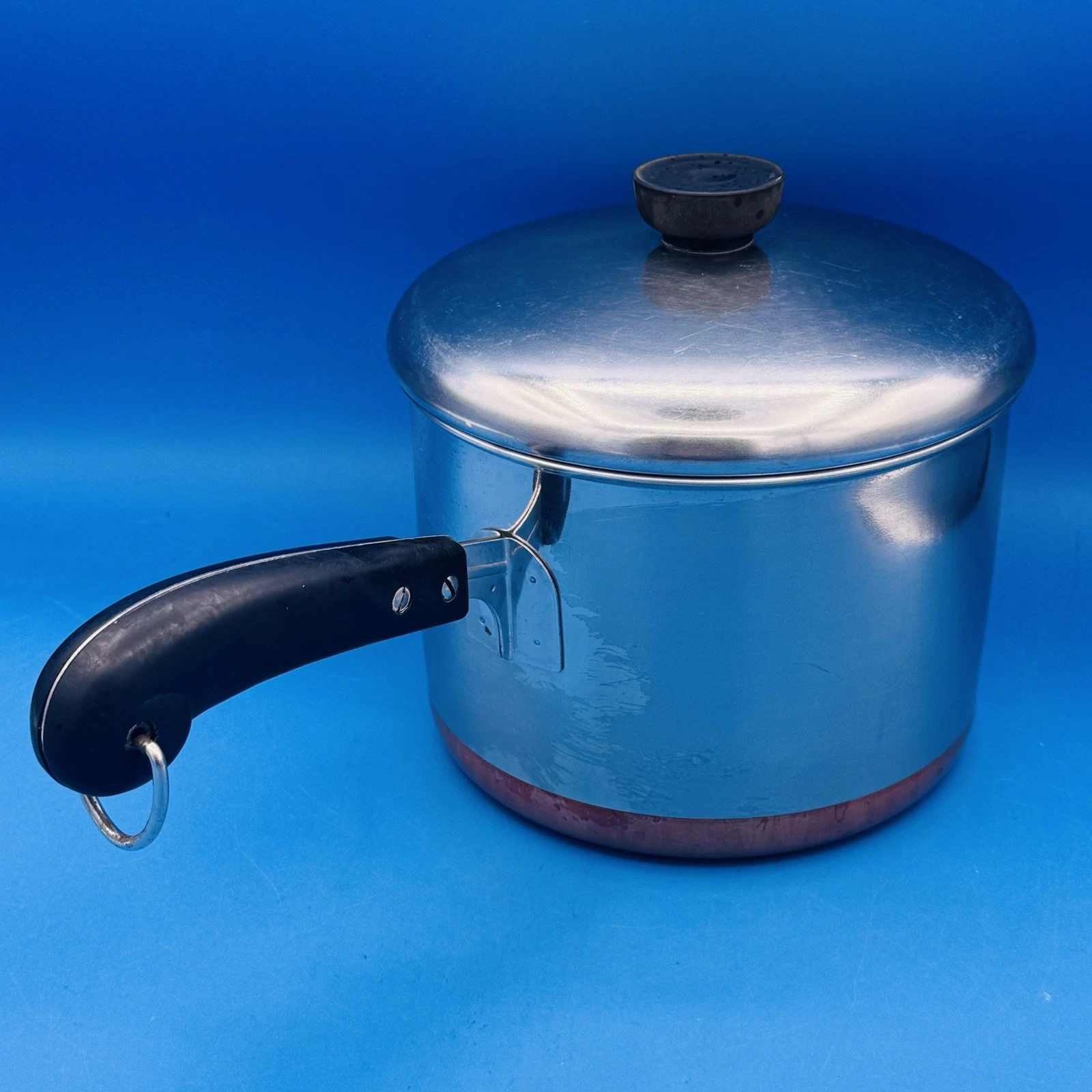 Vintage Revere Ware 2-3 Qt Stainless Steel Copper Bottom Saucepan w/ Lid USA