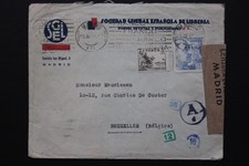 1942 SCW SPANISH CIVIL WAR CENSORED COMPANY COVER FROM MADRID TO BELGIUM