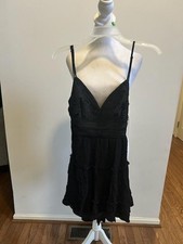 Refuge Womans Black Spaghetti Strap Dress Lace V Neck Short Cocktail Backless Sm