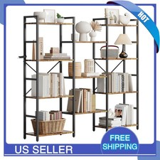 4-Tier Bookshelves Bookcases Triple Wide Industrial Bookshelf for Living Room