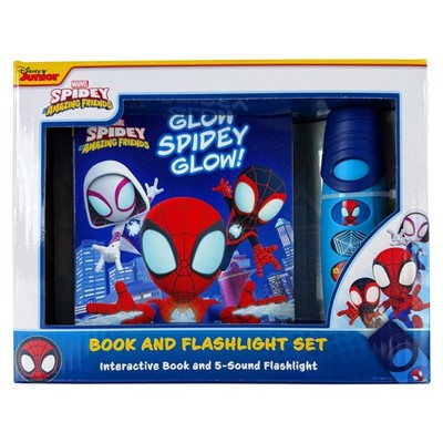 PI Kids Marvel Glow Spidey Glow Book and 5-Sound Flashlight Set, Spider-Man,