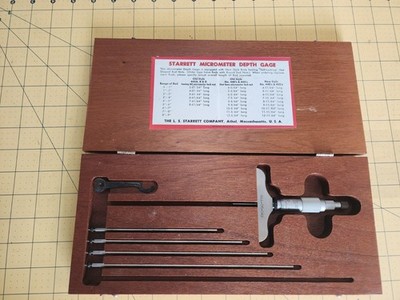 Starrett No. 445 Depth Micrometer Set With Wooden Case