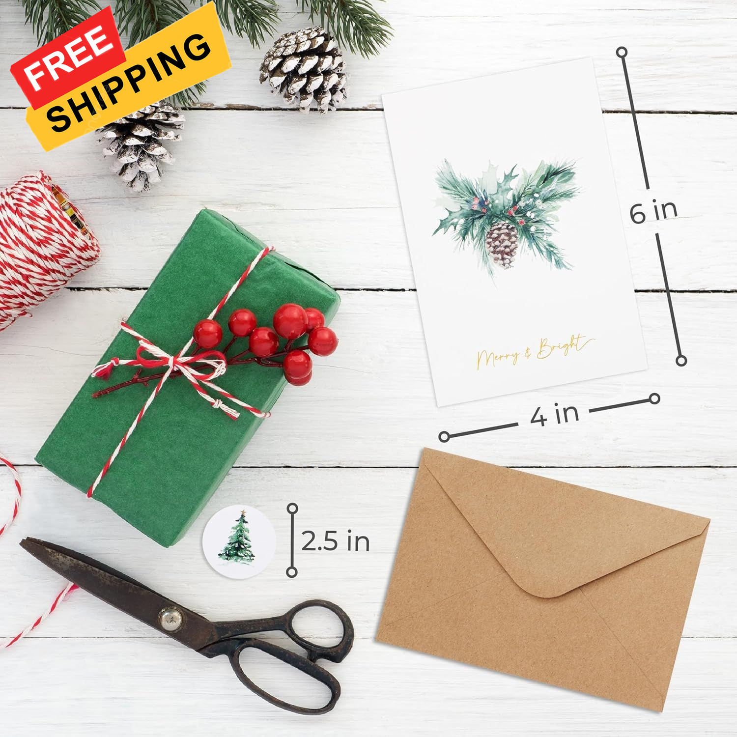 ZICOTO Beautiful Christmas Cards Set of 20 with 4x6 inches, watercolor 