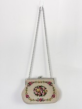 Vintage 1950s floral needlepoint shoulder Bag featuring a matching coin purse