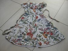 ZARA FLORAL COTTON DRESS XS 8 boho peasant button front fit flare off shoulder 