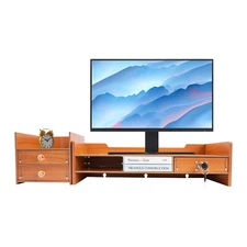 Computer Desktop Monitor Stand Riser Laptop Display Riser Storage w/ Drawer