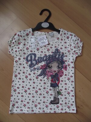 Mädchen FUNKY DIVA Floral Top Ivory Kurzarm Blumen T-Shirt Tee 2-6 Jahre NEU