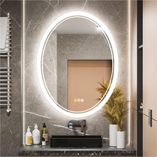 Memory Defog Oval LED Vanity Mirror Bathroom Steples Dimmable Wall Makeup Mirror
