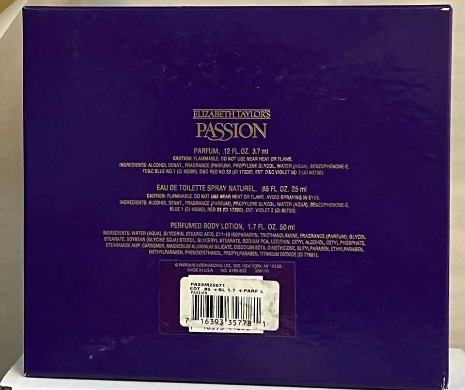Elizabeth Taylor's PASSION 3pc GIFT SET Perfume Spray, Mini Parfum & Lotion NIB - Image 2 of 2