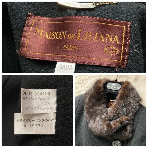 MAISON DE LILIANA Wool wrap long coat, mink fur, black so - Picture 10 of 10