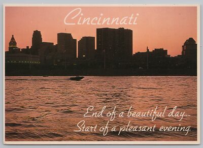 Cincinnati Ohio~Pleasant Evening~Skyline Silhouette From River~Continental PC