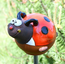 Ceramic Statue Garden Stake Decoration Animal Ladybird H15cm © Midene Handmade