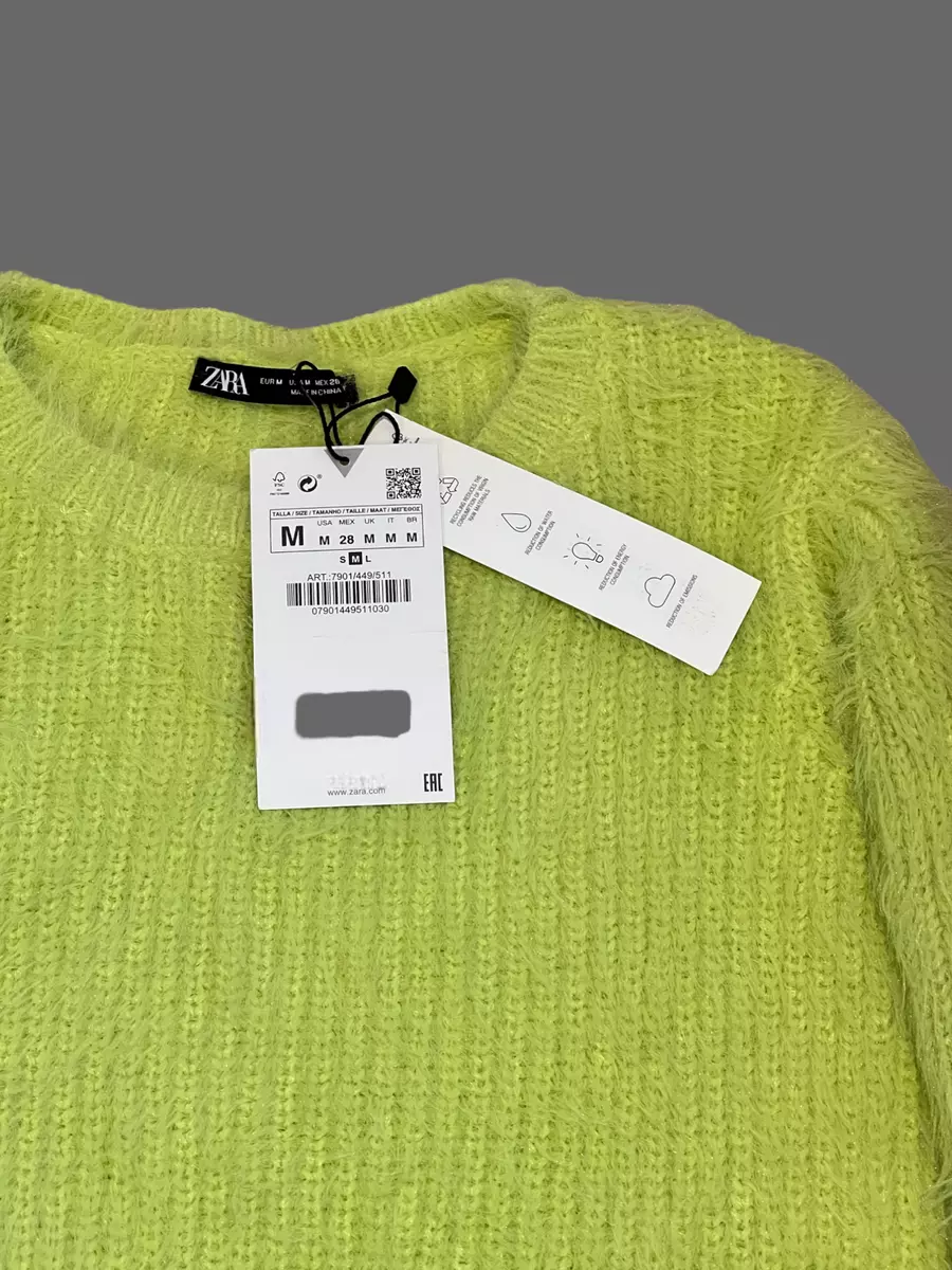 NWT Zara Neon Green Faux Fur top Size M