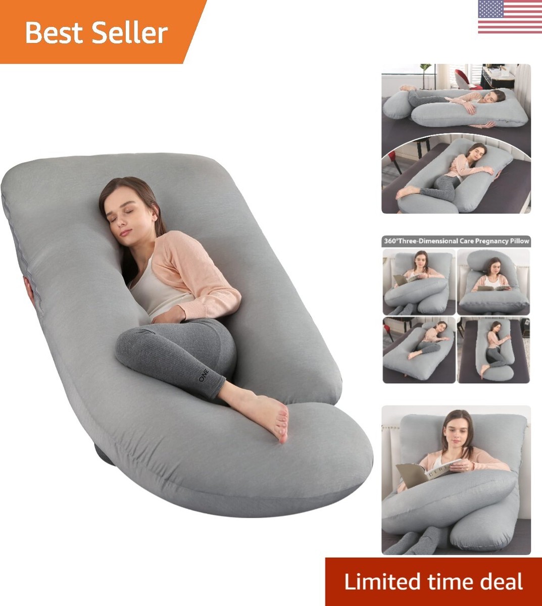 Pregnancy Pillows,U-Shape Full Body Pillow Cooling Cover Dark Grey