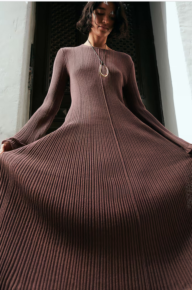 H & M Tie-back Rib-knit Dress (Brown) | eBay