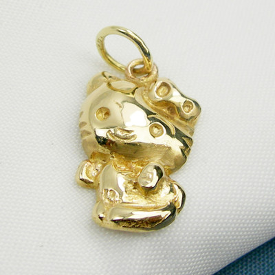 375 9ct 9k Yellow Gold Kitty Cat Kitten Cartoon Charm Pendant, C261