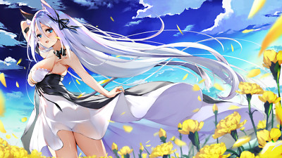 Anime girls big  flowers dress animal ears  Custom Gaming Mat Desk