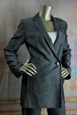 $3990 New AKRIS Charcoal Grey Wool Linen Pinie Blazer Jacket Size 12
