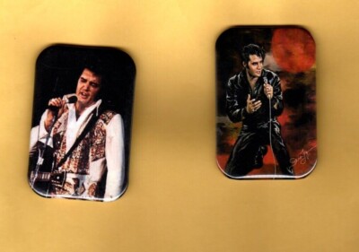 ELVIS PRESLEY   2  MAGNETS OR BUTTONS, PINBACK 2''X3'' W/ ROUNDED CORNER