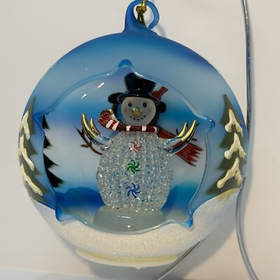 VTG Sorelle Winter Sky Snowman Handcrafted Painted Hanging Globe w/Snowman Stand