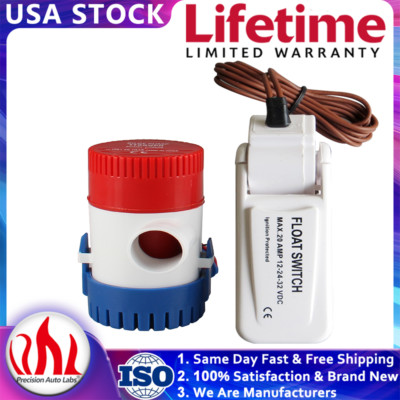 1100GPH 12V Electric Boat Bilge Pump with Float Switch Automatic Submersible