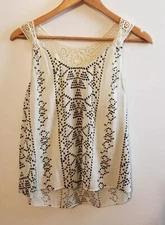 Melrose & Market Cotton Cream Crochet Flowy Lace Racerback Tank Top Boho S