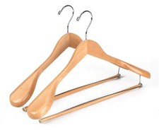 Luxury Wide Shoulder Wooden Hangers 2 Pack With Locking Bar Smooth Natural Finis