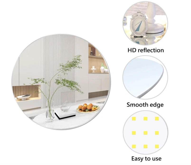 40cm Round Wall Mirror Self Adhesive Circle Glass HD Large Wall Mirror 16" - Image 4 of 4