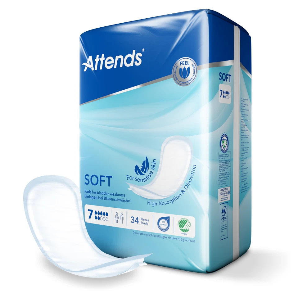 Incontinence Pads Attends Soft 7 Pads One Pack of 34 Pads Incontinence Aid Pad