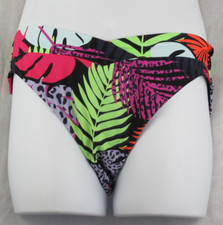 Bar III Women's High Leg Bikini Bottom Swimsuit, Palm Prowl Tropical Multi, XL