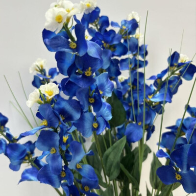 Artificial Bluebonnet 21'' Decorative Floral Bush with Grass Sprigs
