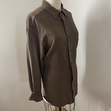 Issey Miyake Plantation Brown Cotton Button Up Blouse Shirt Dress Long Sleeve OS