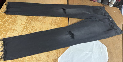 American Eagle Charcoal Black Slim Taper Distress Raw Hem Flex Jeans Mens 30x34