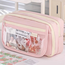 Pink Pencil Case Large Capacity 3 Zipper Compartments for Girls School UK 